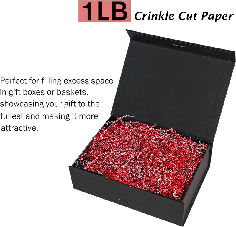 Bobobag - 1LB Crinkle Cut Paper Shred Filler Recyclable Gift Wrap Confetti Raffia Grass Shiny Shred Paper for Easter Baskets Filler Creative Eggs Decor (Red) - Image 2